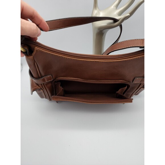 John Romaine Vinyl Brown Purse With Strap Multiple Pockets - Picture 4 of 12